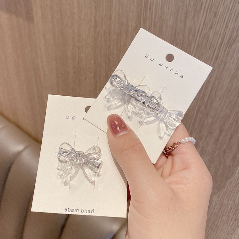 【COD Tangding】Transparent Fairy Bow Duck Beak Clip INS Style Simple Versatile Edge Clip Temperament Hairpin Headdress