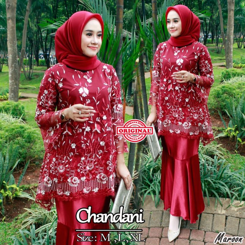 SETELAN KEBAYA TULLE BORDIR CHANDANI+ROK DUYUNG SATIN POLOS SIZE M-XL