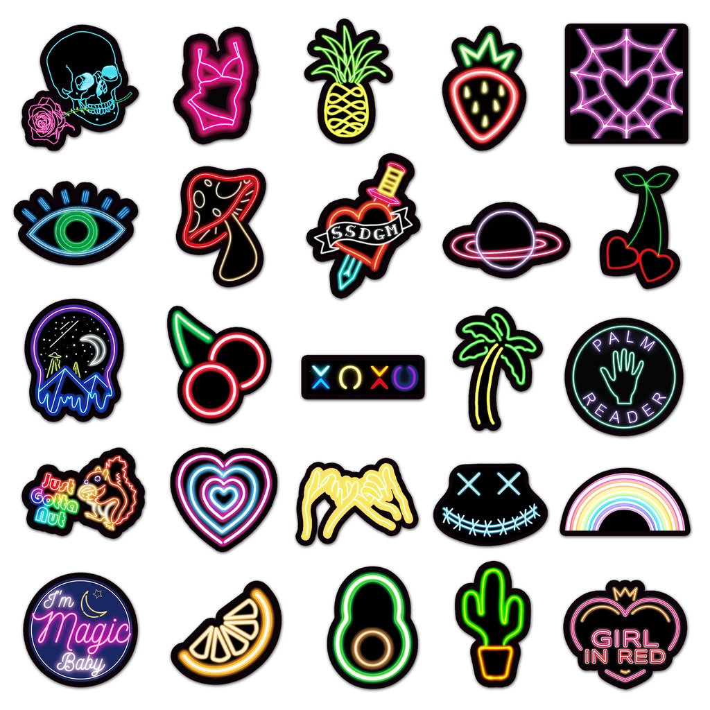 Zhang neon grafiti stiker kepribadian warna-warni stiker DIY Jurnal buku skateboard air Piala bagasi