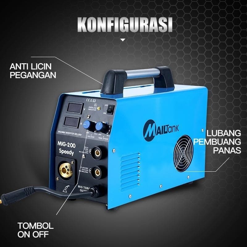 Mesin las co 2 c02 mig 200 ampere tanpa gas mailtank 3 in 1