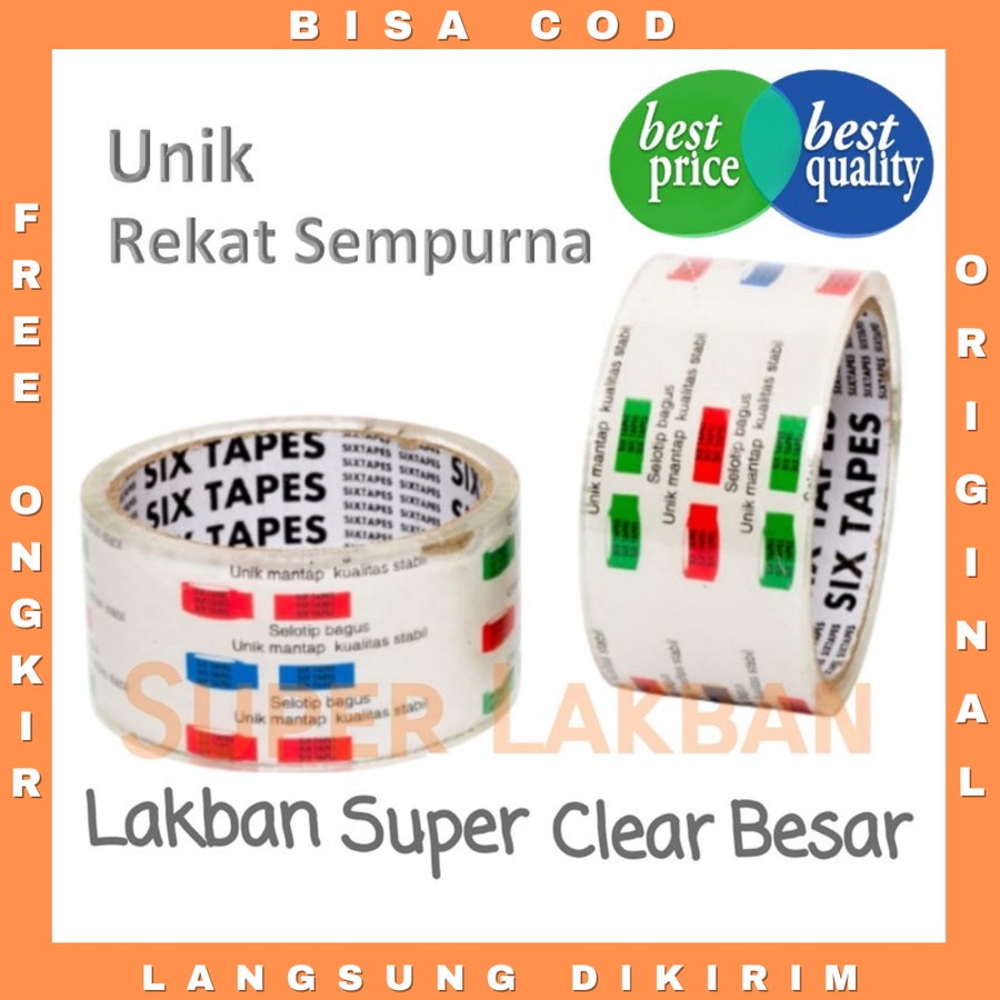 Lakban Bening Besar SUPER CLEAR Six Tape Tebal 40Micron Panjang 30Meter-80Meter Kualitas Stabil Premium