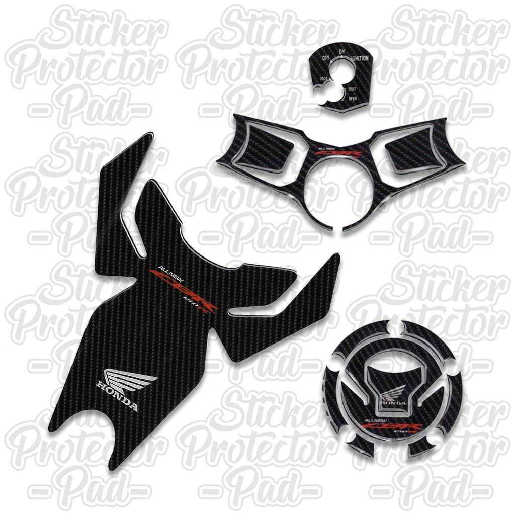Tank pad Set Honda Cbr 150 New facelift tankpad fuelpad keypad segitiga hitam carbon