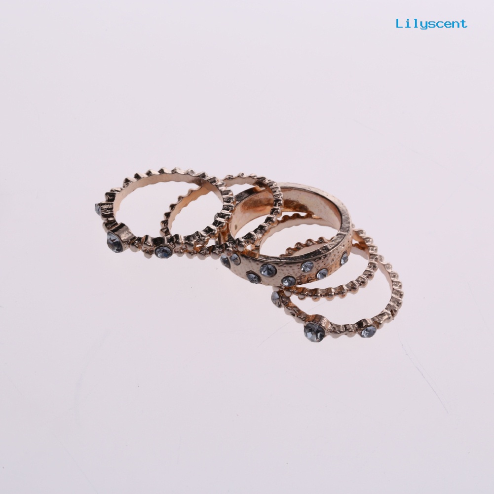 5pcs / Set Perhiasan Cincin Knuckle Midi Gaya Vintage Bohemian Aksen Manik-Manik Berlian Imitasi