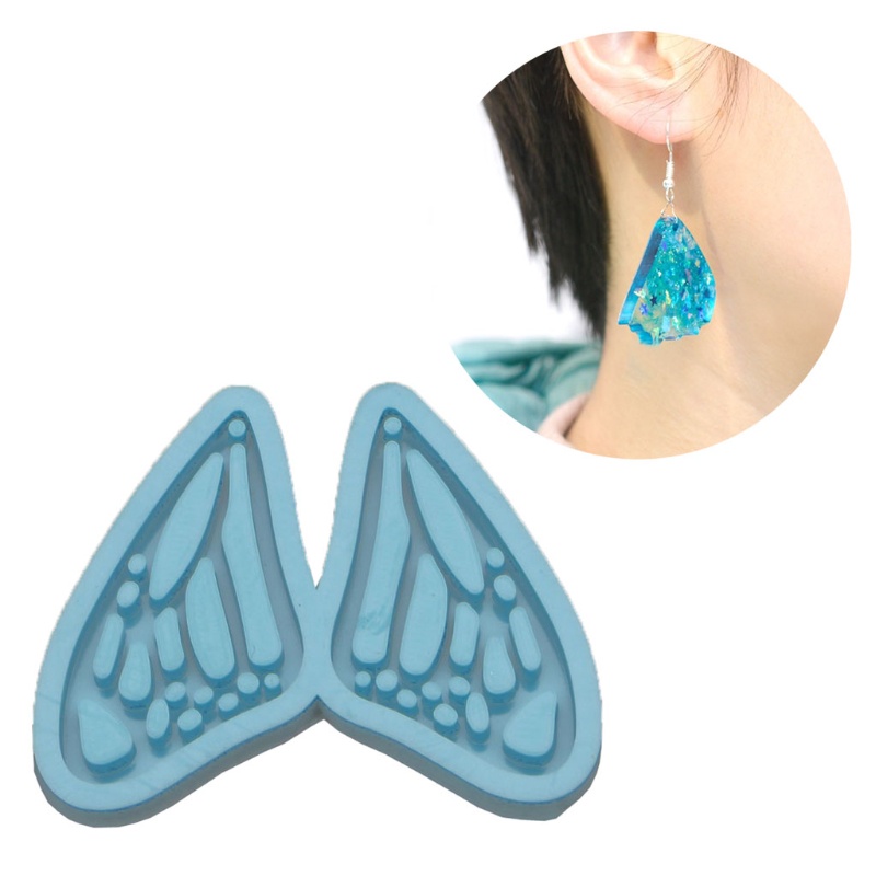 SIY  2Pcs Handmade Butterfly Pendant Earrings Keychain Silicone Mold with Hole Butterfly Wing Resin Casting Mold Craft Tools