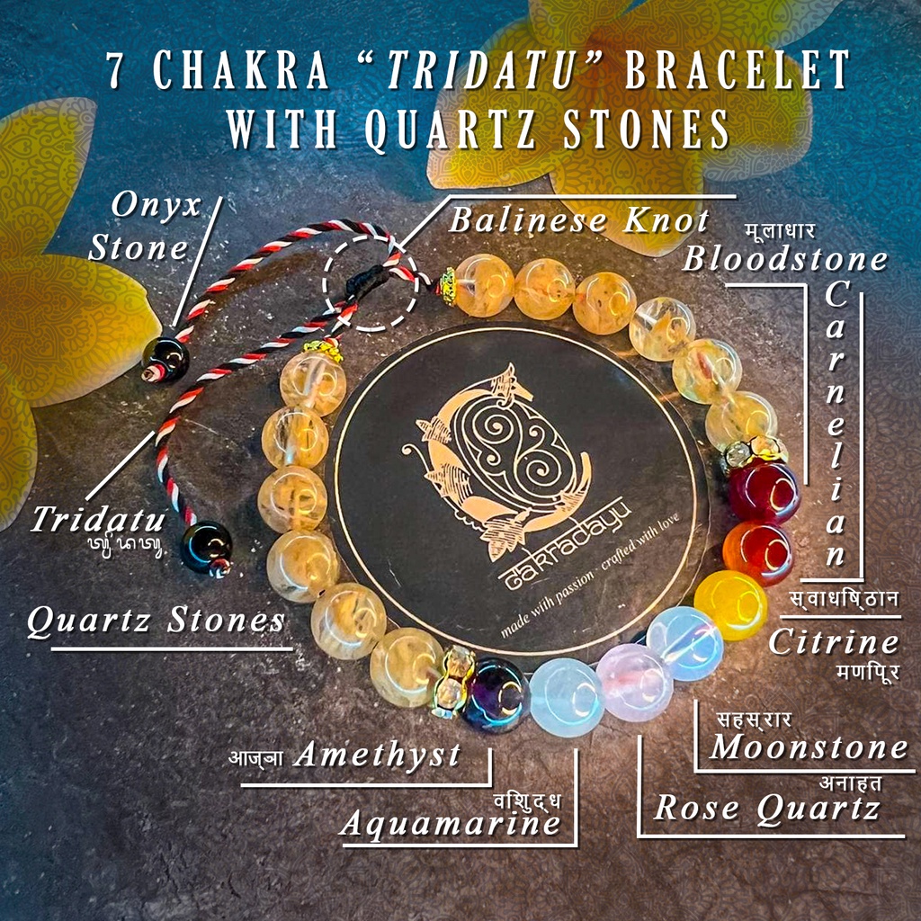 Gelang Tridatu Cakra 7 Batu Kristal dengan Rambut Sedana - Gelang Energi Chakra untuk Kelancaran Bisnis dan Rejeki