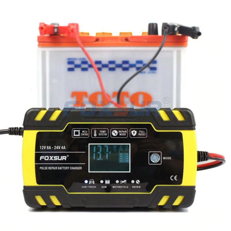 GS8-2 Cas Charger aki mobil motor 130w 12v / 24v 150ah with lcd foxsur mobil / motor automatic repair fbc122408d yellow Or-i