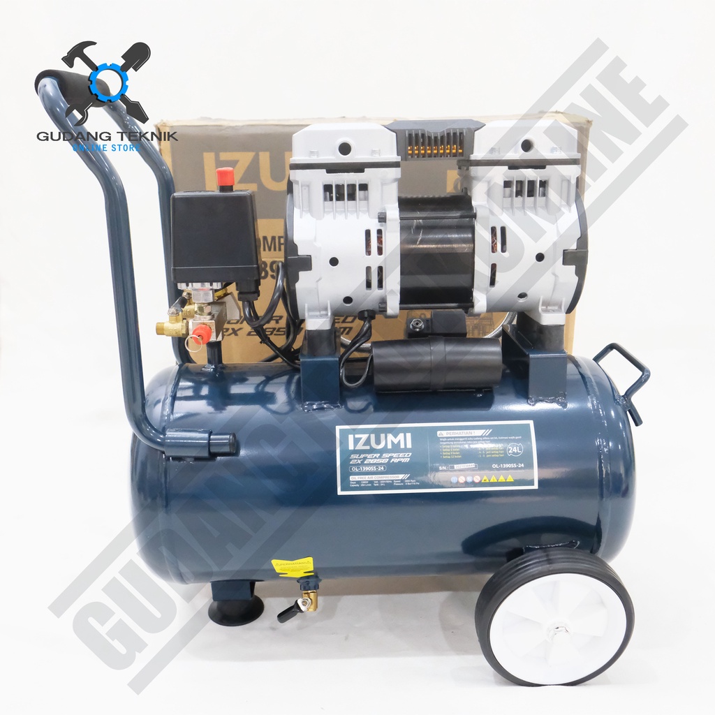 Kompresor Angin Tanpa Oli IZUMI OL1390SS-24 24L / Air Compressor Oilless  IZUMI OL1390SS 24Liter