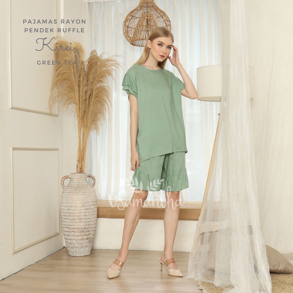 vSamantha  - One Set Piyama Rayon Pendek Ruffle Kirei