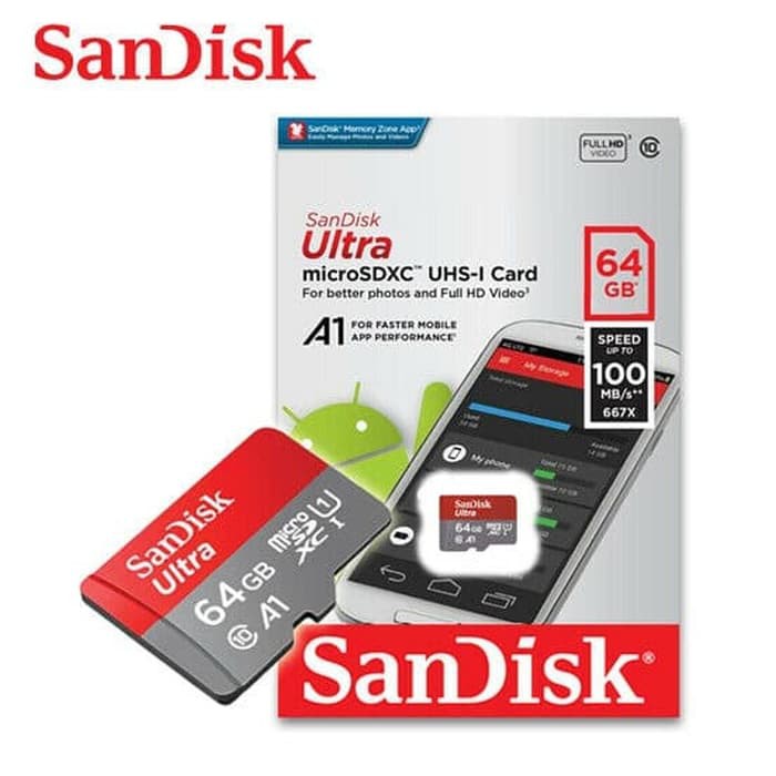 Memory Card Micro SD Sandisk 64Gb Class10 120mbps A1 NA Sandisk Original