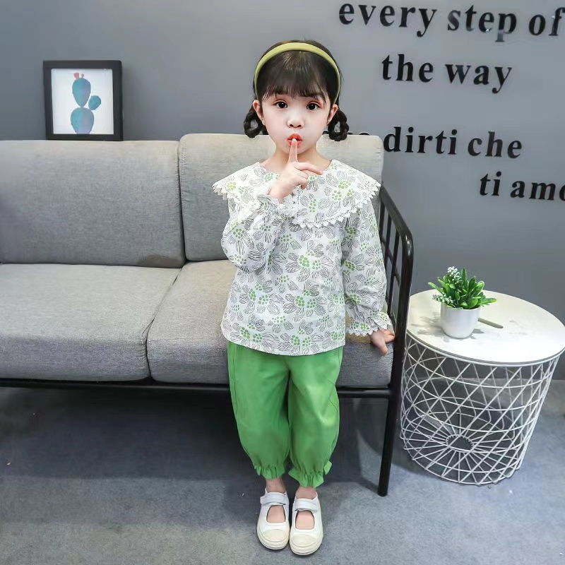 KF CAT Setelan Anak Perempuan Fashion Motif Bunga Lengan Panjang+ Celana Panjang Style Ala Korea Import Untuk Umur 2-6 Tahun