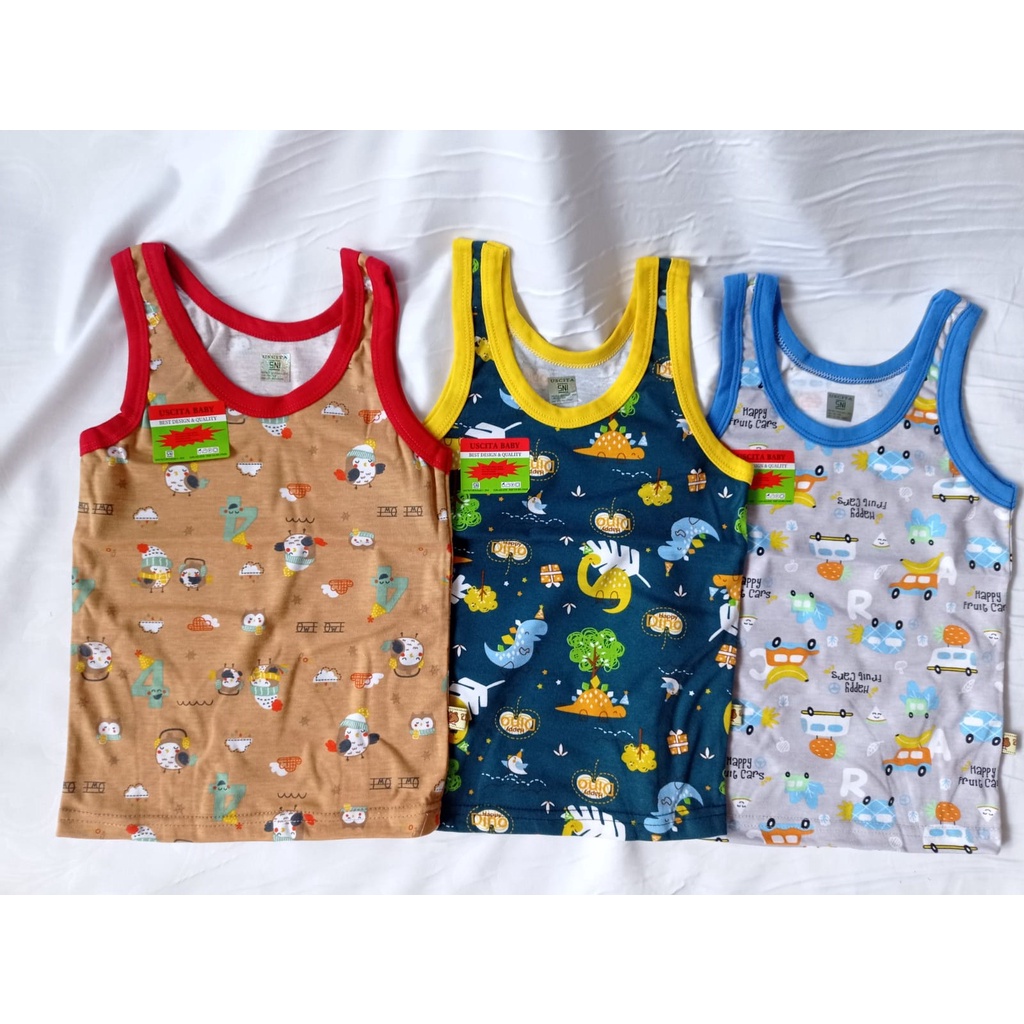 USCITA BABY | BAJU ATASAN SINGLET ISI 3 ANAK KATUN MOTIF