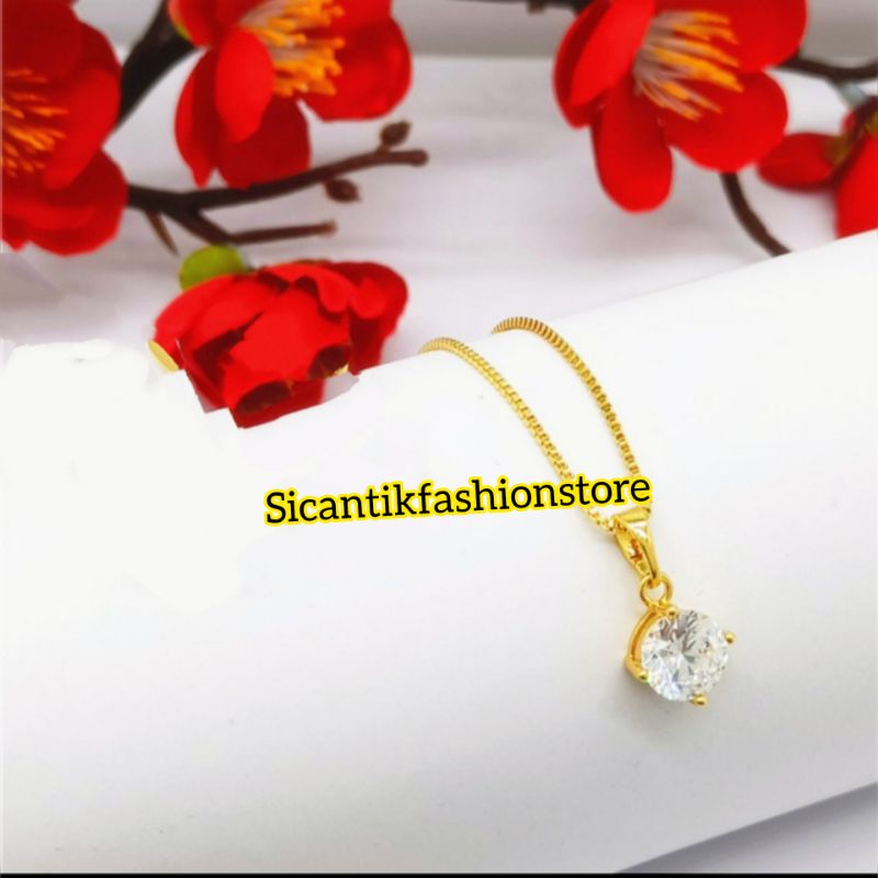 Kalung Titanium Liontin Bulat 18K Gold Terlaris Anti Karat selamanya Kalung Wanita Liontin Bulat Gold Fashion Wanita Kalung Liontin Mata Satu Perhiasan Wanita