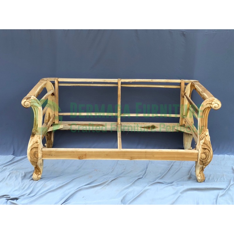 SOFA TAMU BUNGKUS KAKI UKIR 2 DUDUKAN JATI  SOFA KURSI PELAMINAN DEKORASI TERAS RUMAH MAKAN CAFE VIL