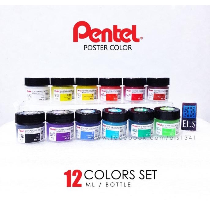 

Pentel Poster Colors Set 12 Warna (12 Ml) Cat Poster