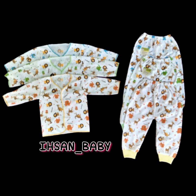 3 setel(6 pcs)SETELAN BAJU BAYI BARU LAHIR PUTIH MOTIF LENGAN PANJANG