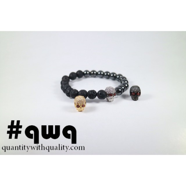 gelang skull swarovski batu blustin lava stone tahan karat import