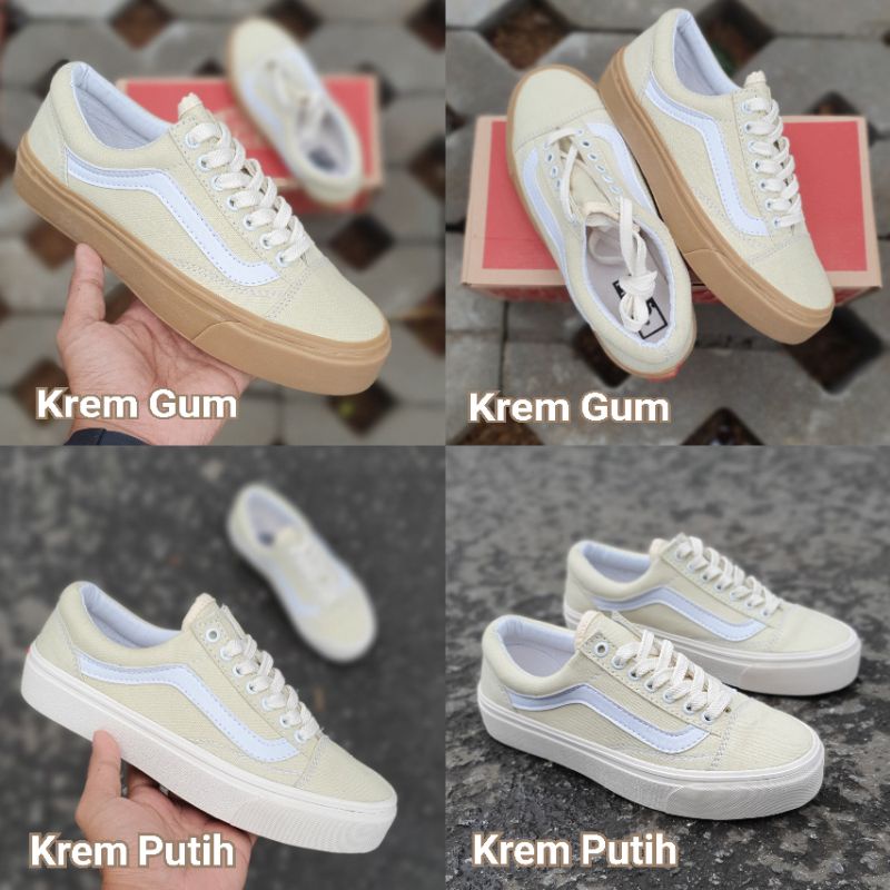 Sepatu wanita Oldskool model tali krem/krem gum 36 - 43