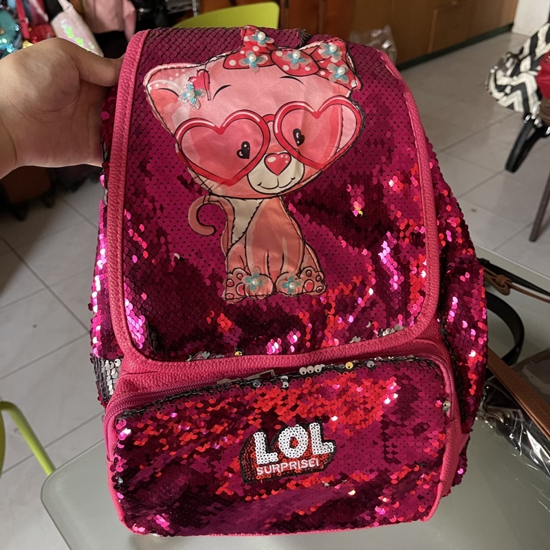Tas Ransel Anak perempuan LOL Bahan Sequin Import Tanggulangin Kucing Sekolah Backpack