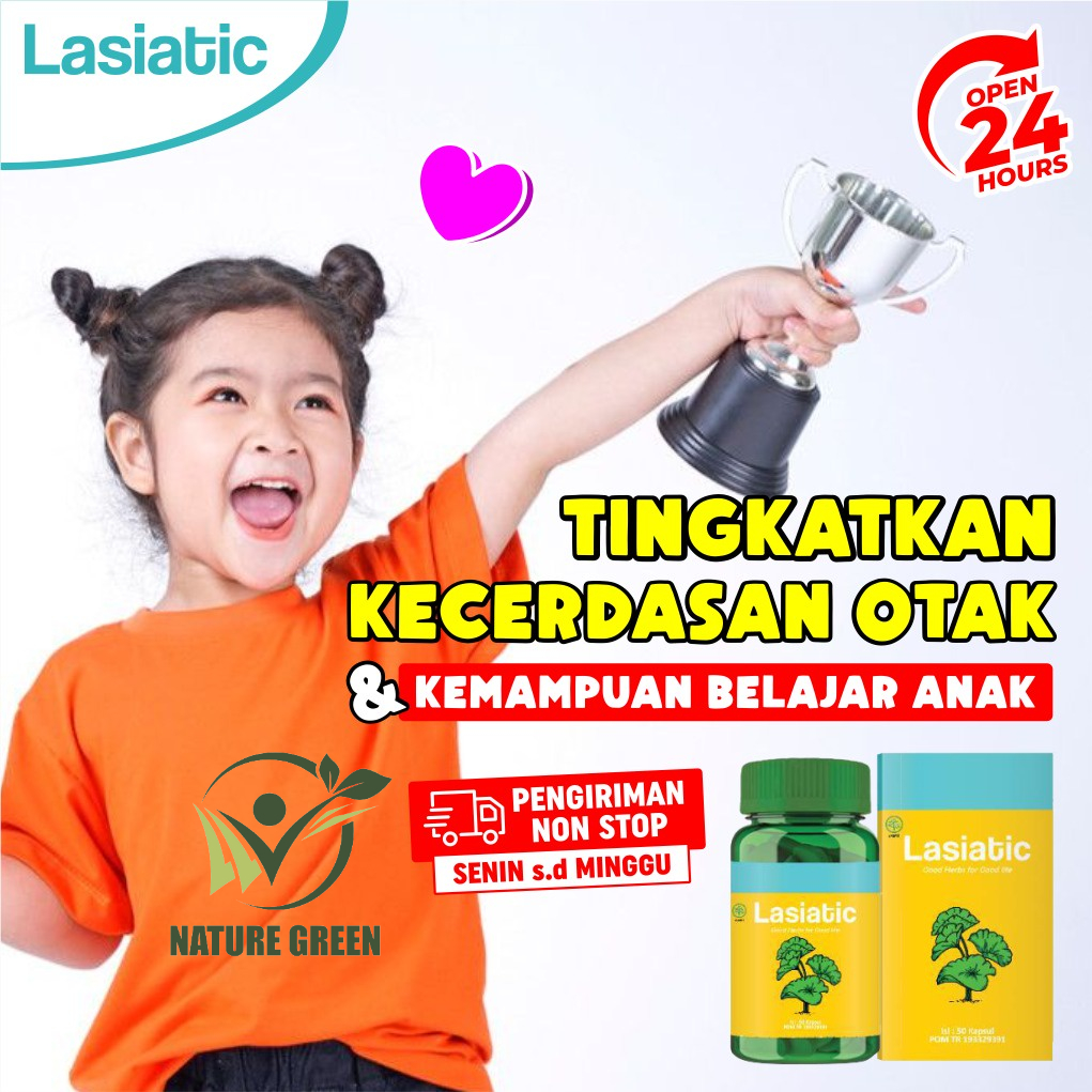 Lasiatic - Multivitamin Daya Ingat Suplemen Kecerdasan Otak &amp; Konsentrasi Anak Cegah Stroke Alzheimer &amp; Cegah Struk Stroke Cegah Kepikunan Dini Isi 50 Kapsul