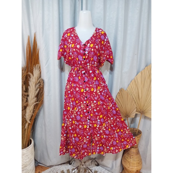 DASTER BALI SENORITA PANJANG BUSUI FRIENDLY-Kembang Red