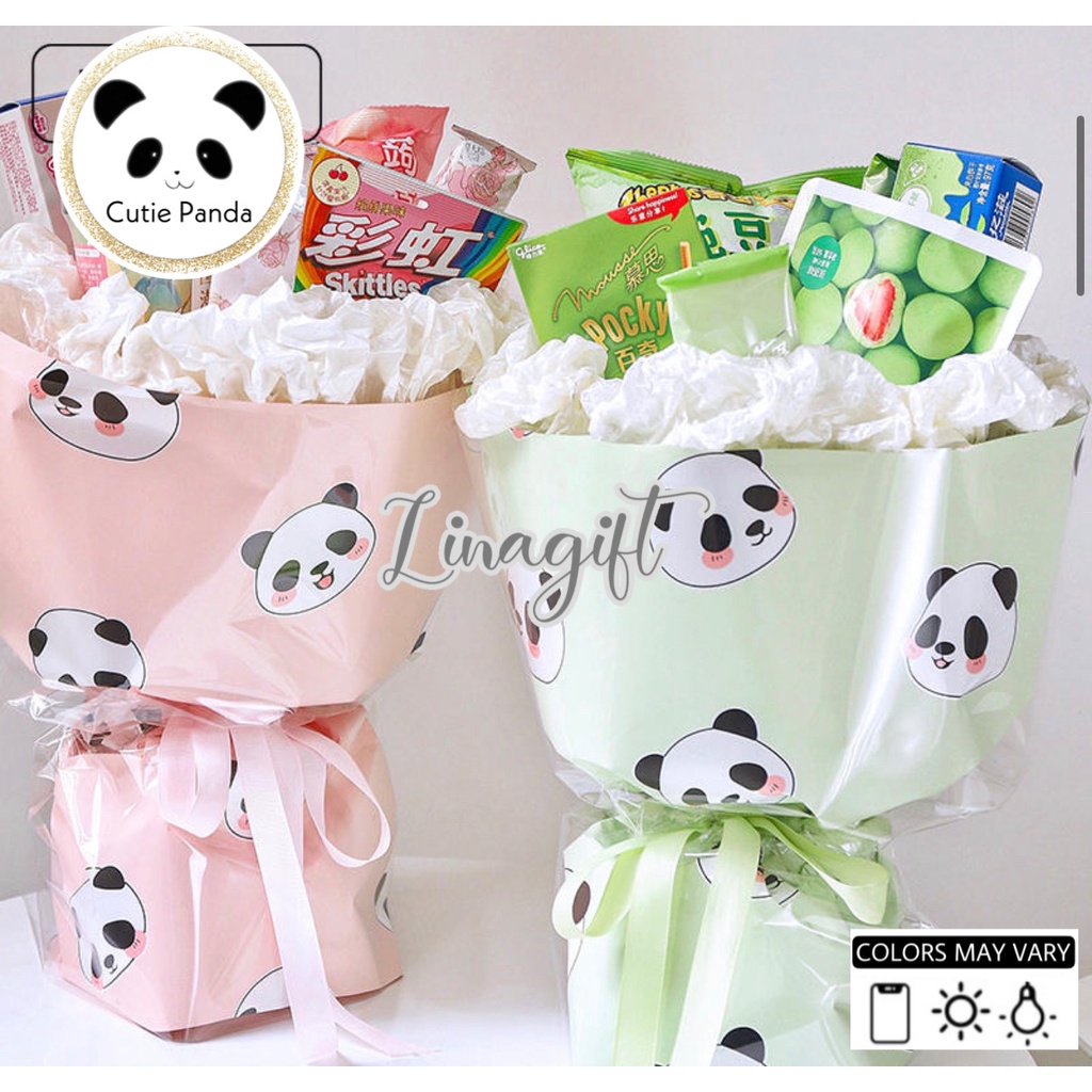 ( 5 LEMBAR ) CUTIE PANDA - FLOWER WRAPPING PAPER KOREAN CELLOPHANE KERTAS BUNGA CUTE FLORIST BOUQUET BUKET