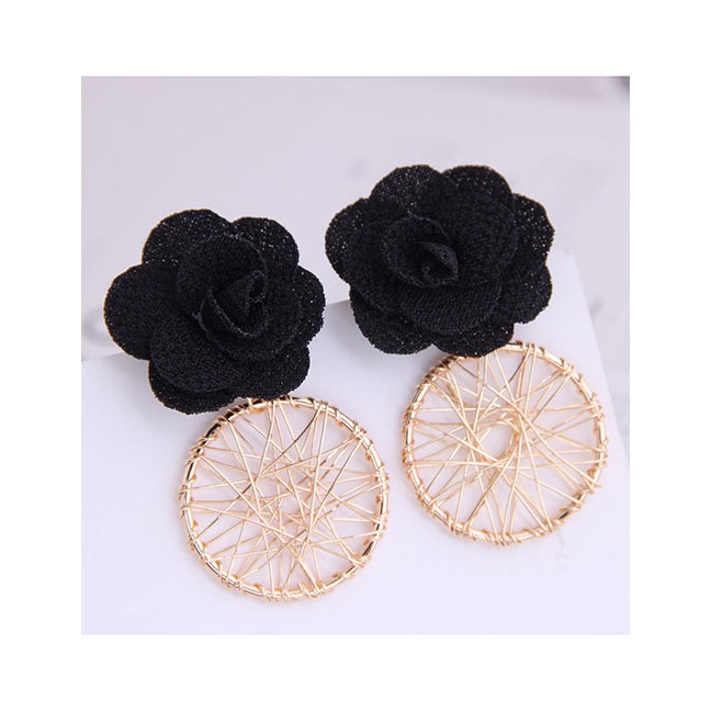 LRC Anting Tusuk Fashion Flower Dreamcatcher Alloy Hollow Stud Earrings A60551