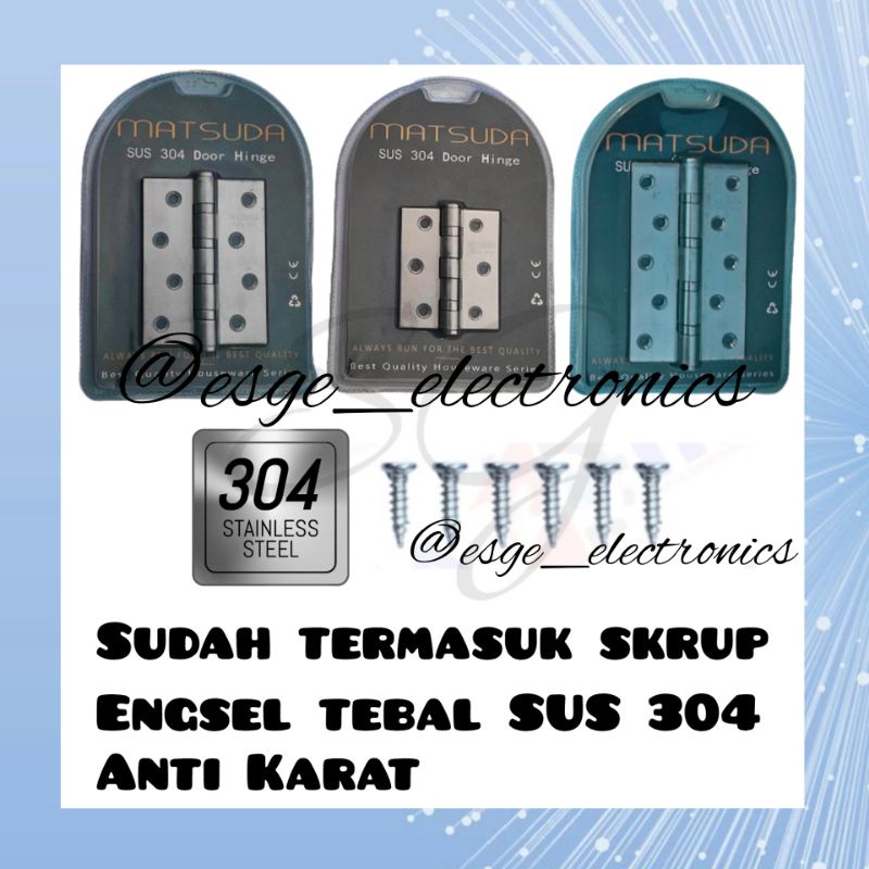 SET ENGSEL 5 INCH UNTUK PINTU / LEMARI / JENDELA ANTI KARAT DAN ASLI STAINLESS ENGSEL SUS 304 MATSUDA ANTI KARAT ENGSEL BAGUS ENGSEL TEBAL ENGSEL ORI ENGSEL MURAH ENGSEL KAMAR LACI ENGSEL ANTI KARAT ENGSEL PINTU BESI JENDELA KAMAR TUKANG BAGUS STAINLESS