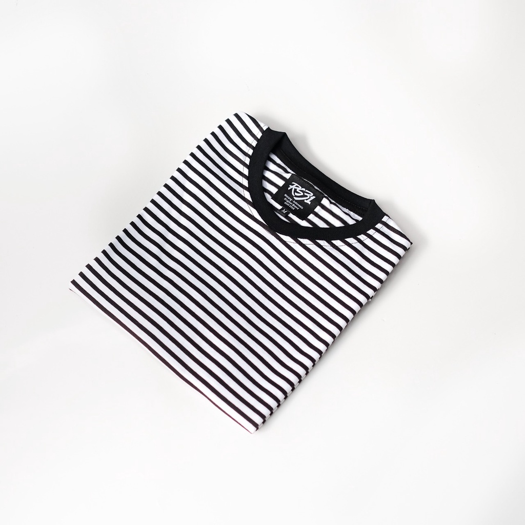 RS31 - T-Shirt Stripe Big Size M-5XL  Kaos Salur Super Jumbo Hitam