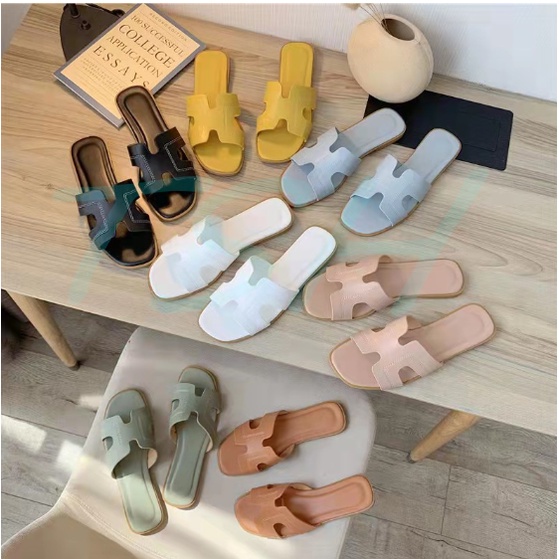 Korea Women Shoes / Sandal Karet Wanita Import / Sandal Flat Perempuan / Sendal Jelly Karet Teplek G