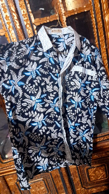 Ruzza Batik Couple Motif Pari Blarak Biru Seragam Size M L Xl