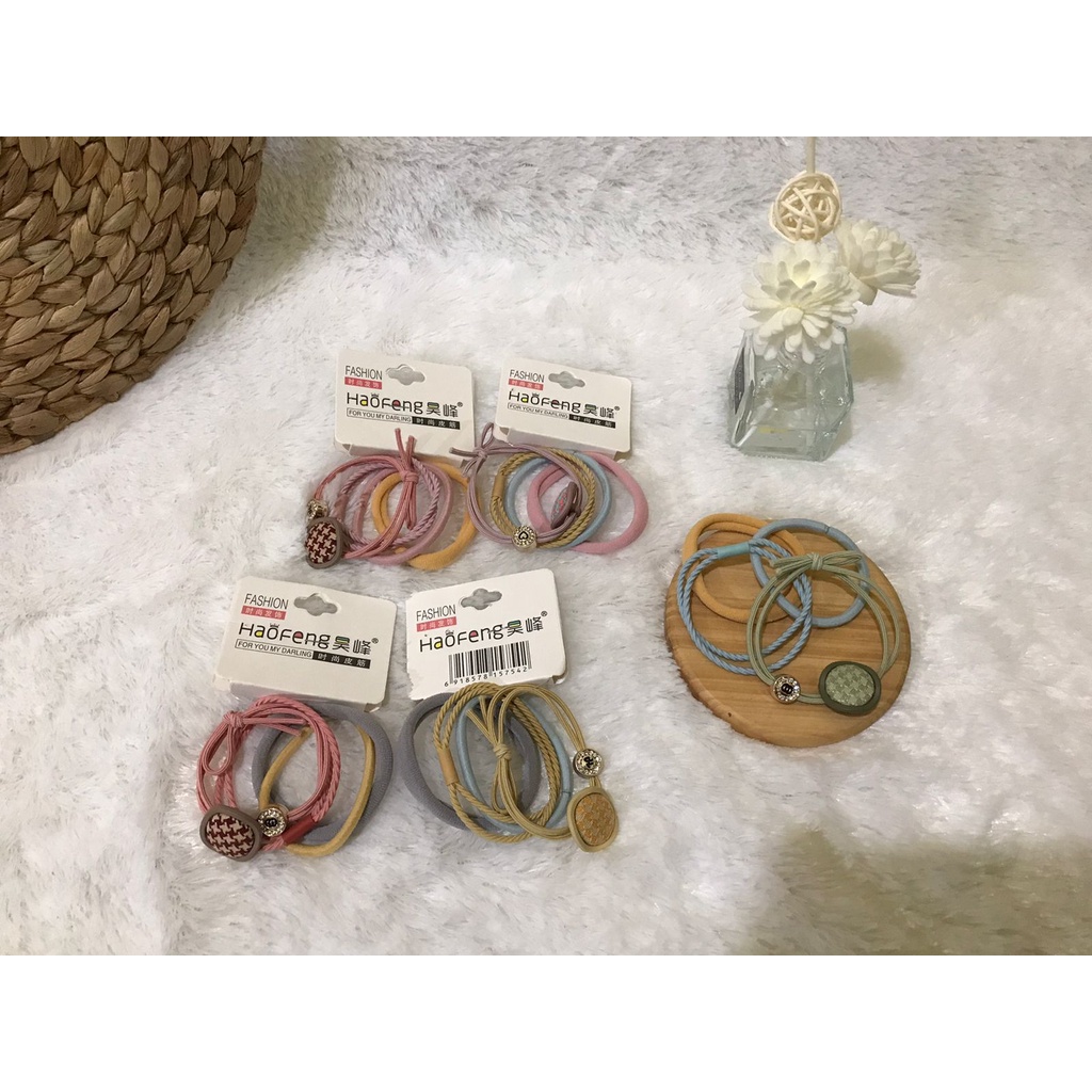 Ikat Rambut Korea 1 set Isi 3-4 Pcs Bahan Karet Aksesoris Rambut Wanita Murah