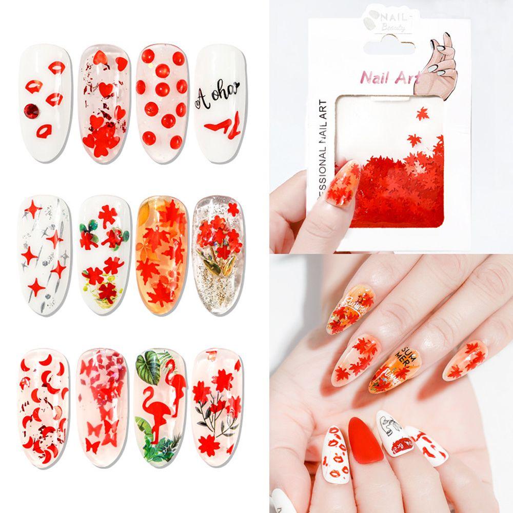 Mxbeauty Nail Art Payet Wanita Four-leaf Clover Nail Art Patch Maple Leafs Butterfly Moon DIY Nail Flakes