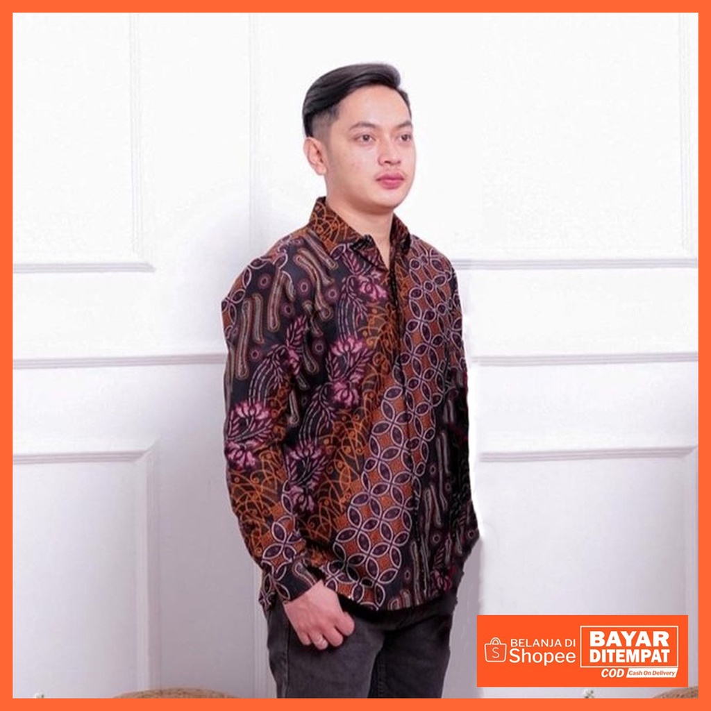 kemeja batik Lengan Panjang Baju pria Modern - kemeja Wd Maroon