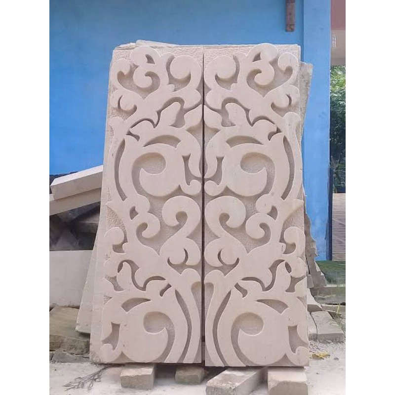 relief batu paras batu alam hiasan dinding batu putih alam clasik