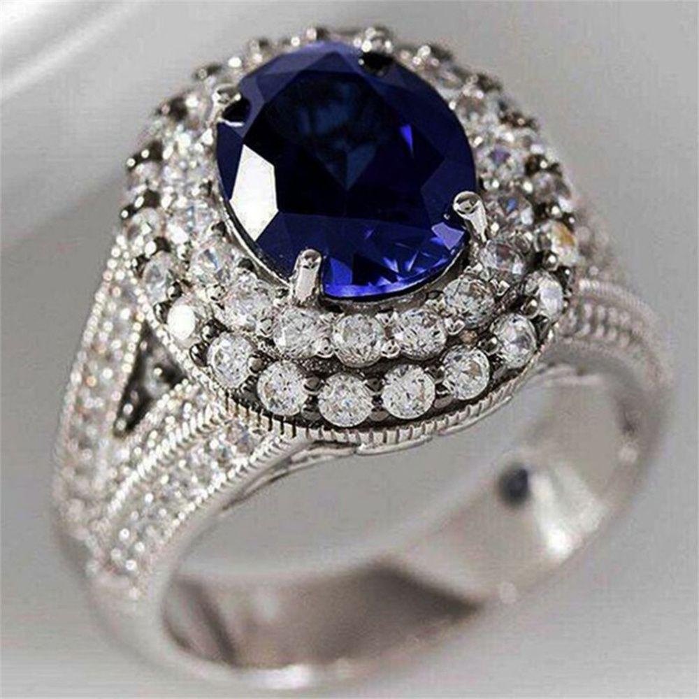 Cincin LILY Untuk Wanita Zirkon Biru Perhiasan Fashion Zirkon Cincin Batu Zircon