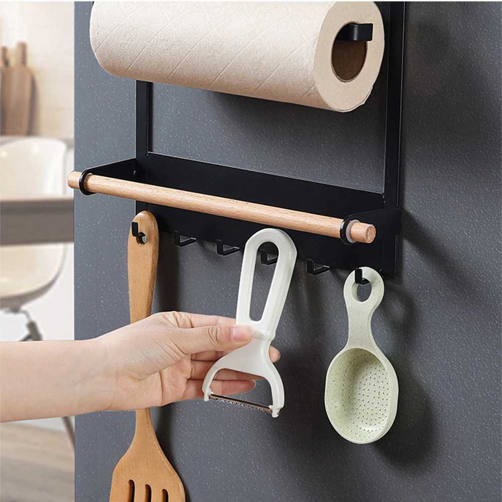 Rak Organizer Dapur Kulkas Serbaguna Tempat Bumbu Dapur Tisu Roll Kain Lap Spice Magnetic Metal Rack BearPaw - 7RHXZ1BK