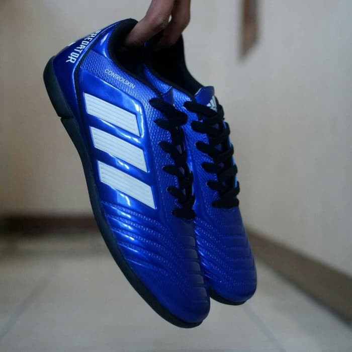 TERBARU Sepatu Futsal Adidas Predator Biru-Hitam list Putih Grade Ori olahraga hadiah kado senam bol