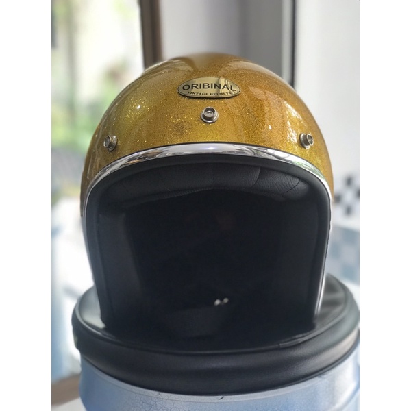 helm custom halfface glitter gold oribinal