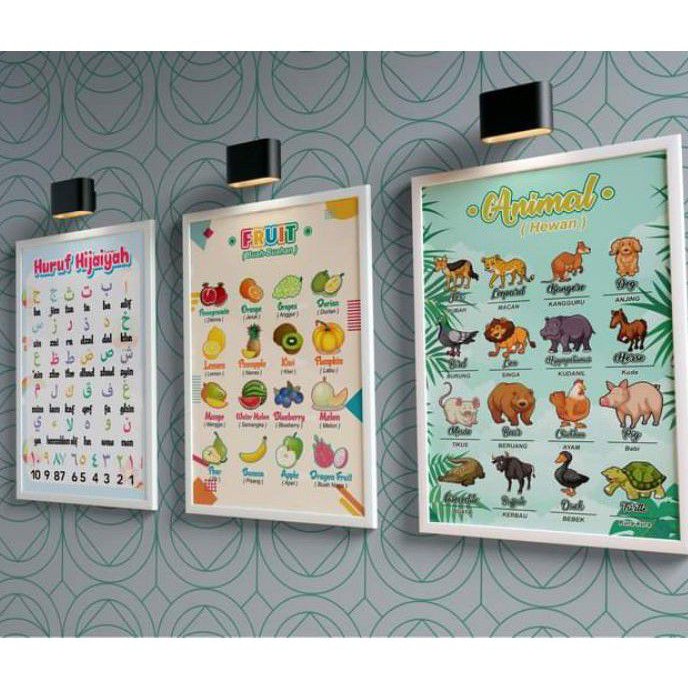 Paket 10 poster edukasi belajar anak lengkap premium kiky