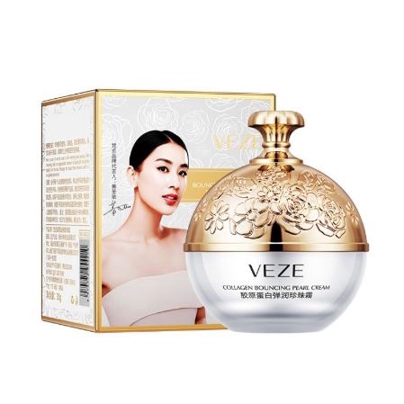 VEZE Collagen Bouncy Pearl Cream Whitening Moisturizing Anti-Aging Pearl Krim Wajah