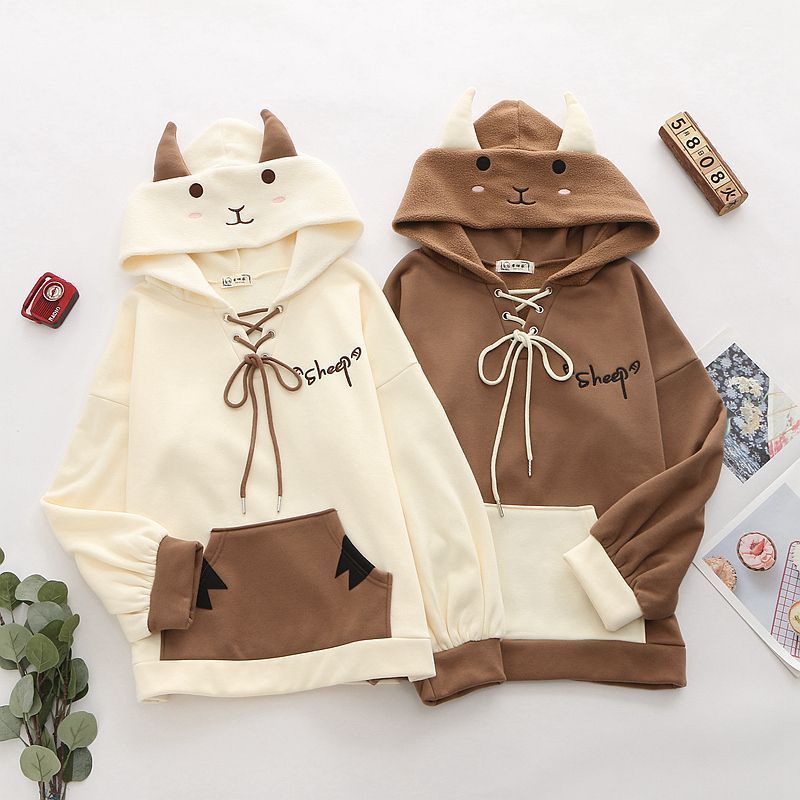 Sheep Sweater Hoodie Lucu Premium Cartoon Sheep Sweater Lucu Wanita Korean Style Sheep Hoodie Sweater Fleece Tebal Premium Outerwear