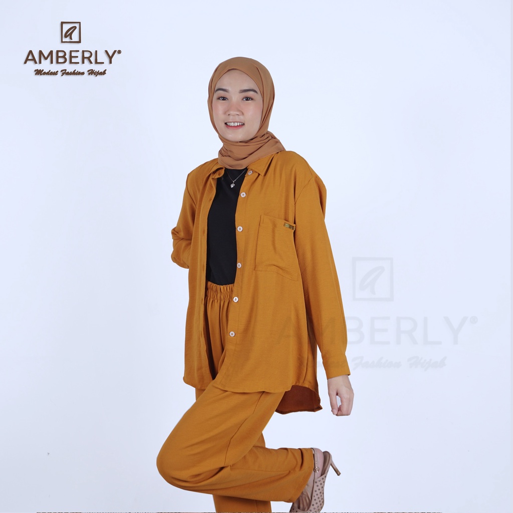 Amberly Setcel Crincle Setelan Celana Wanita Kerah kemeja bahan Crincle Airflow