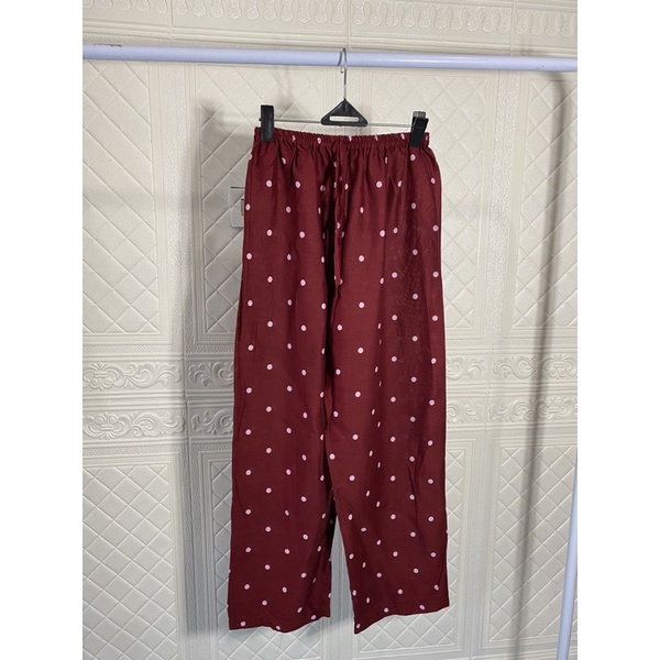 CELANA KULOT PANJANG WANITA TALI POLOS & MOTIF A031-Marun pulkadot besar