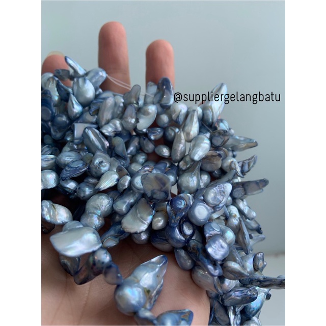 kerikil KERANG KESHI BLUE tetes OVAL fresh water shell BAROK biru