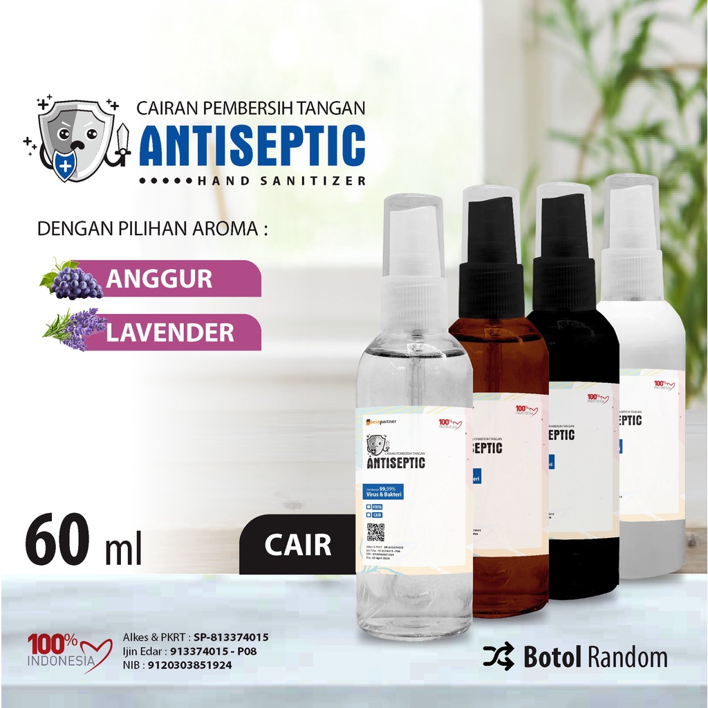 Hand Sanitizer Cair AntiSeptic Macam Variasi Aroma  Segar 60ml / Variasi Aroma Buah Segar 60 ml ( SPRAY  )