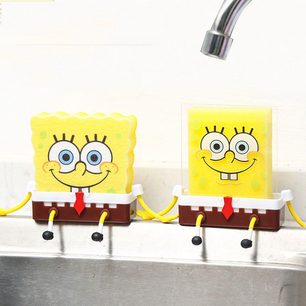 QUINTON Holder Spons SquarePants Kartun Keranjang Saringan Kecil Dengan Spons Aksesoris Dapur Drain Rack