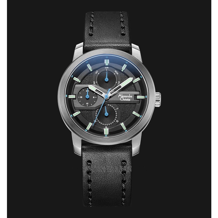 Jam Tangan Pria Alexandre Christie AC 6562 MC Silver Black dial Blue Leather Black Original