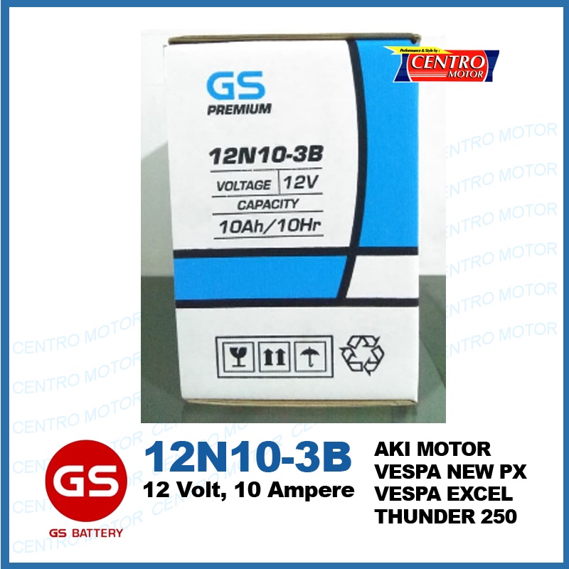 GS 12N10-3B.10 AMPER.AKI MOTOR VESPA NEW PX 150,VESPA EXCEL, THUNDER 250cc.ORIGINAL GS ASTRA.AKI BAS