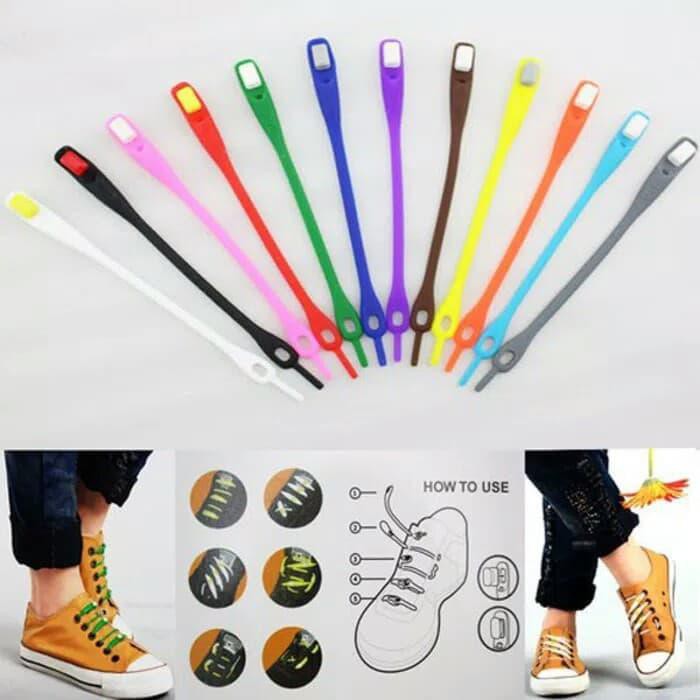 12 Pcs Tali Sepatu Silicone Lazy Shoelace Hilaces Karet Tali Sepatu Silikon