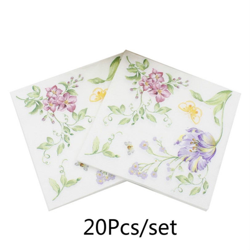 Colorful Flower Design Paper Napkins Tissue Serviettes 20 Sheets